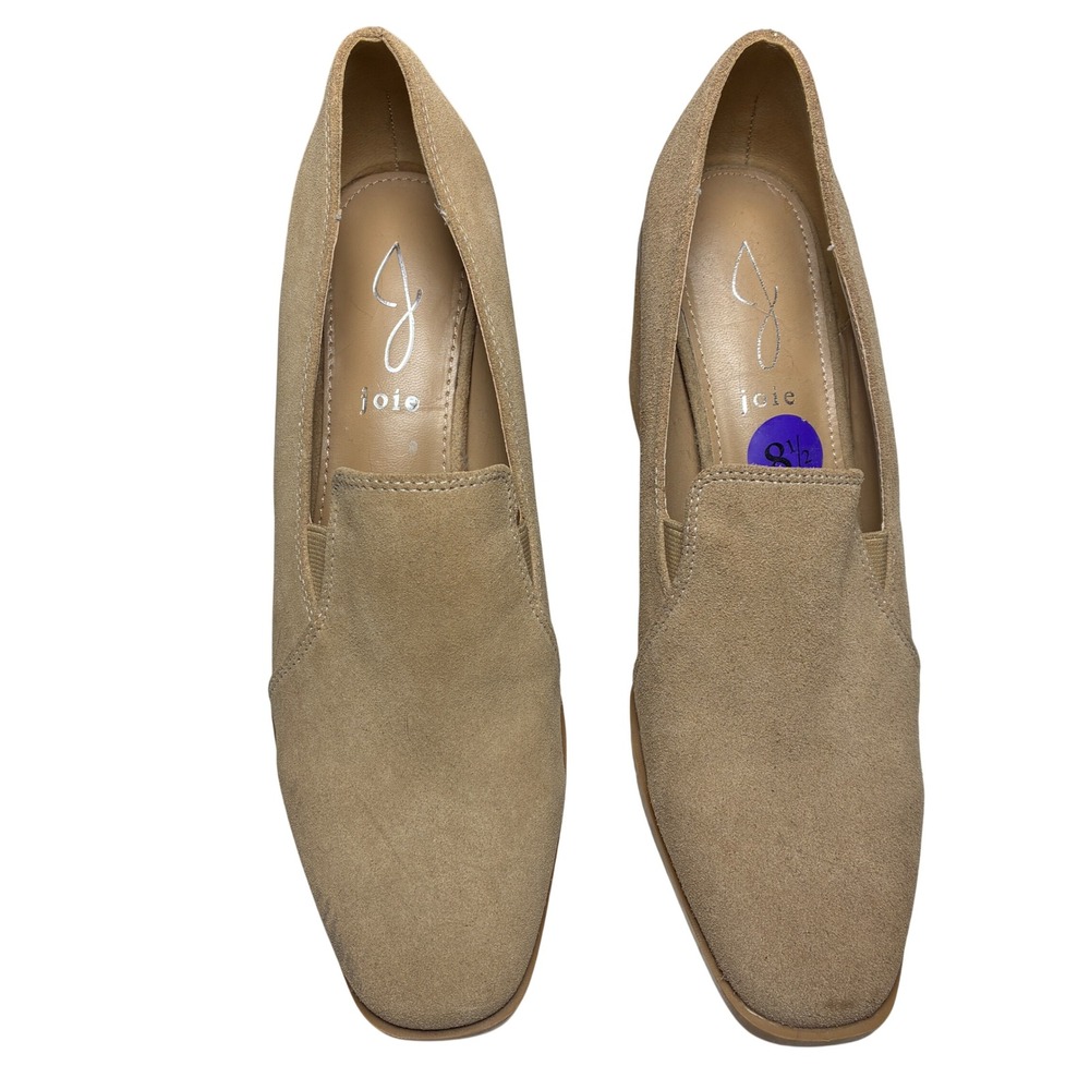 Joie Wevenly Suede Loafer Pumps Tan Block Heel Slip On Size 8.5